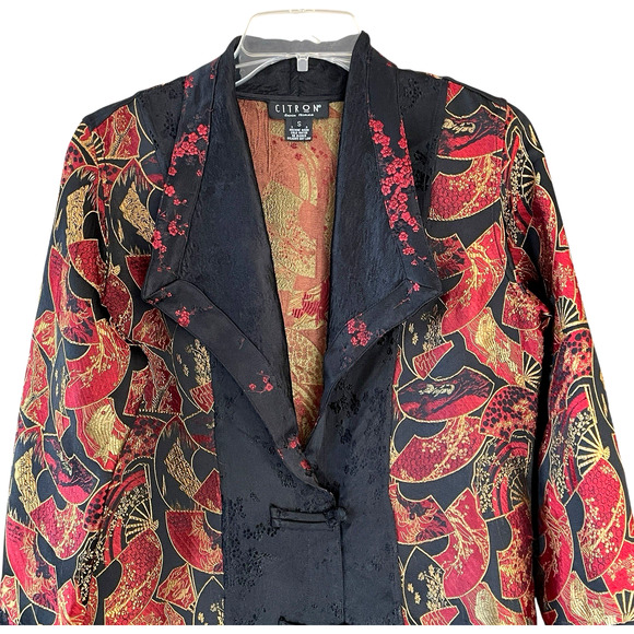 CITRON SANTA MONICA Women's Size Small Black Red Gold Silk Blend Brocade Jacket - Picture 2 of 8